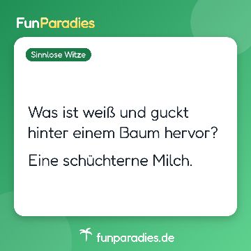 Was ist weiß und guckt hinter einem Baum hervor? Eine schüchterne Milch.