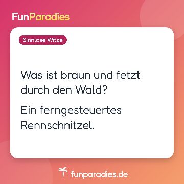 Was ist braun und fetzt durch den Wald? Ein ferngesteuertes Rennschnitzel.