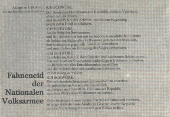 Text des Fahneneids der Nationalen Volksarmee