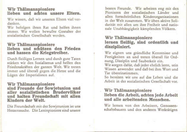 Gesetze der Thälmannpioniere, Fortsetzung