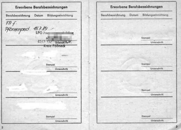 Qualifizierungspass, erworbene Berufsbezeichnungen